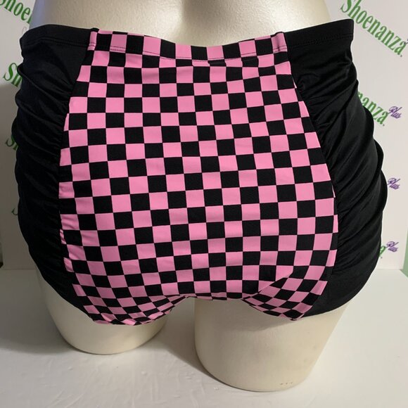 Torrid Swimsuit Swim Bottom High Waist Brief Ruched Checked Pink Plus 3 22 24 - Picture 3 of 4